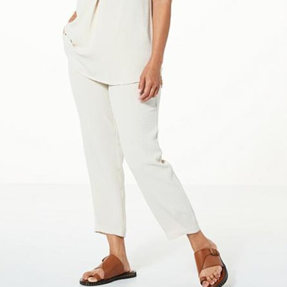 everyday jones Pants - Everyday Jones Madeline Jones Drapey Texture Pants Pull On Flax Cream XS